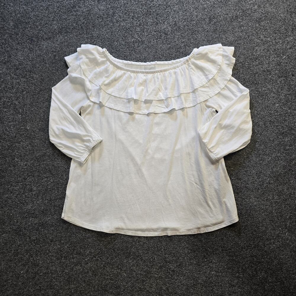 J Jill Top Womens Size Medium Petite White Knit Off Shoulder Casual Capsule